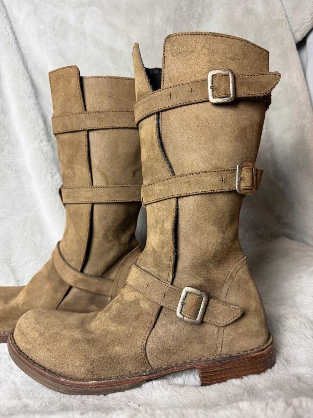 Fiorentini + Baker Eternity 7040 Suede Moto Boots Size 40 US 9 3 Buckle Italy